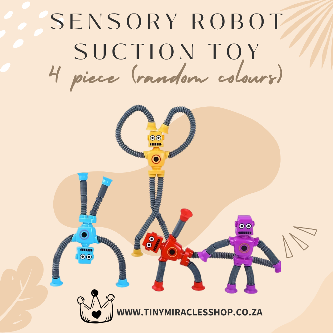 4-Pack Suction Cup Robot Toys – Sensory Pop Tube Fun