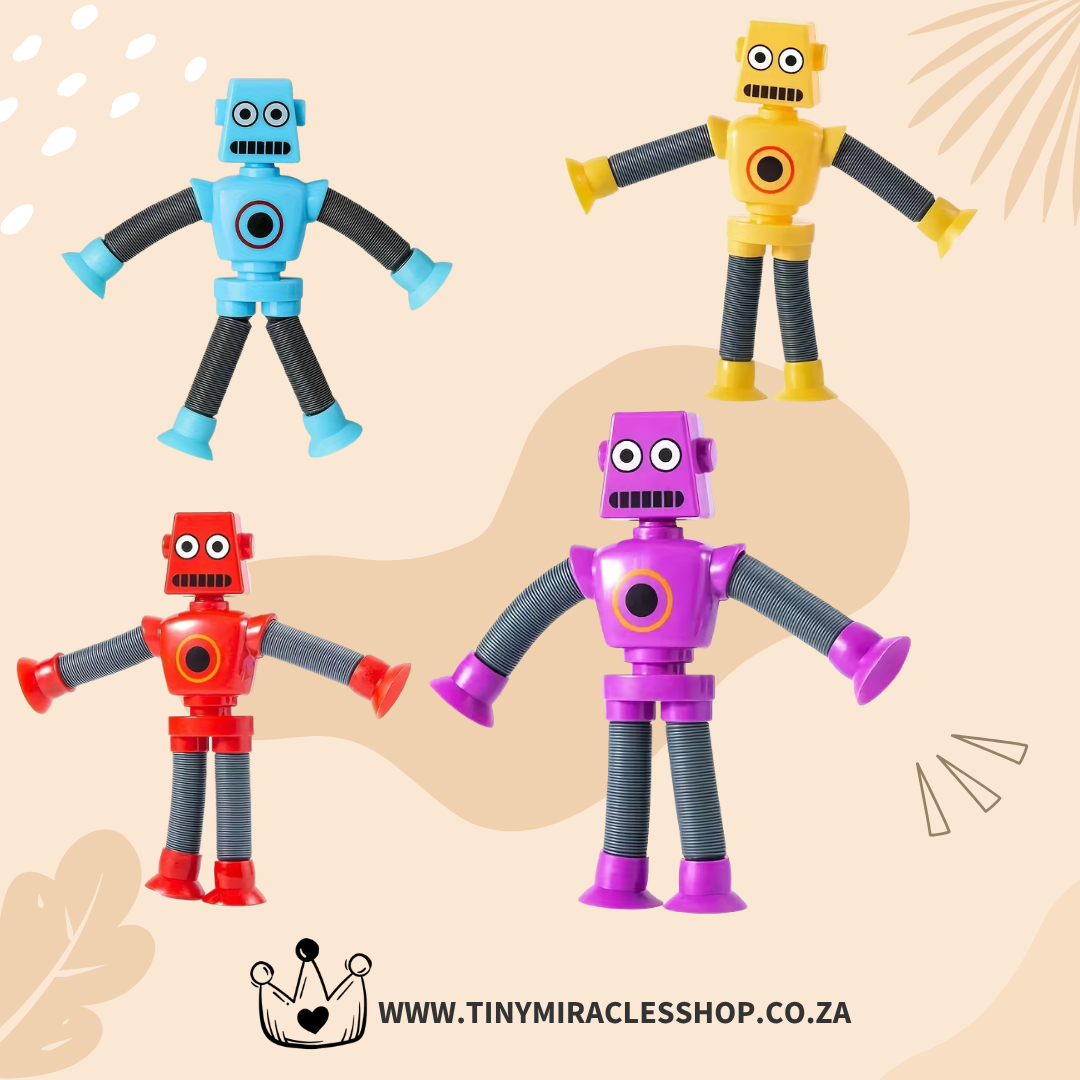 4-Pack Suction Cup Robot Toys – Sensory Pop Tube Fun