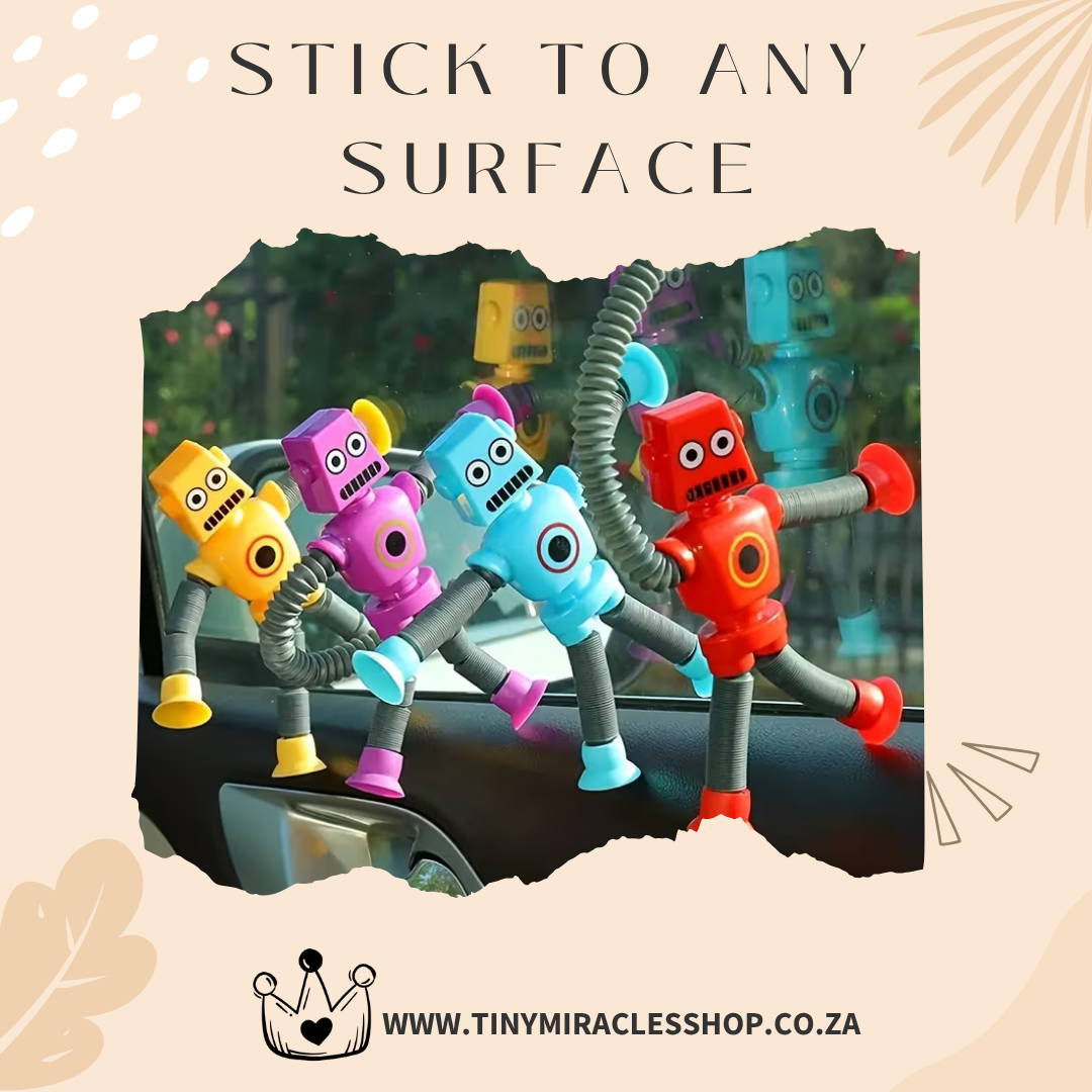 4-Pack Suction Cup Robot Toys – Sensory Pop Tube Fun